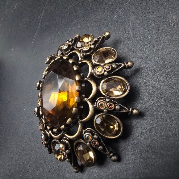 Chico's Bronze Tone Rhinestone Brooch Yellow Golden - Picture 2 of 7